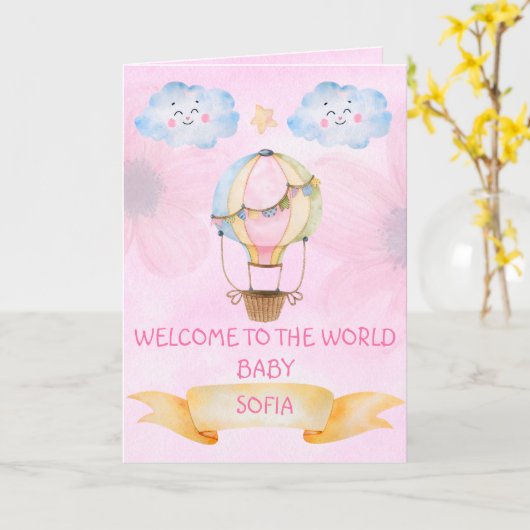 Gepersonaliseerde Welkom Nieuwgeboren, Nieuwe Baby Kaart (Gele Bloem)