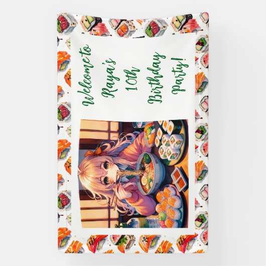 Gepersonaliseerde welkom Sushi thema verjaardag Spandoek (Verticaal)