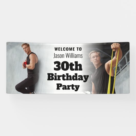 Gepersonaliseerde Welkomstbord Foto Mannen 30e Ver Spandoek (Horizontaal)
