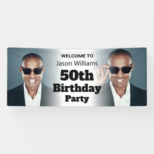 Gepersonaliseerde Welkomstbord Foto Mannen 50ste V Spandoek (Horizontaal)