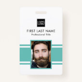 Gepersonaliseerde werknemer | Blauwgroen Logo pers Badge (Voorkant)