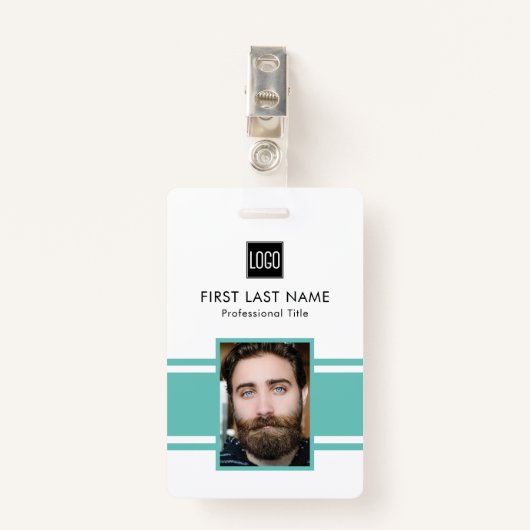 Gepersonaliseerde werknemer | Blauwgroen Logo pers Badge (Voorkant met clip)