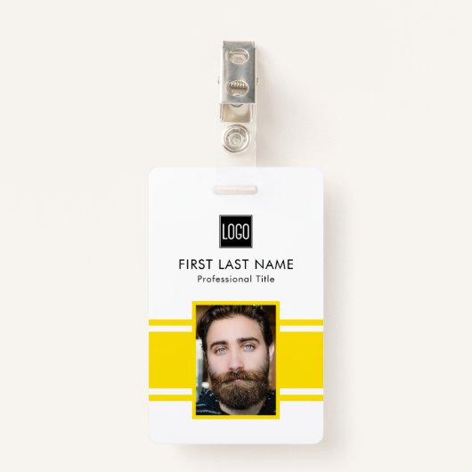 Gepersonaliseerde werknemer | Gele Logo Personeels Badge (Voorkant met clip)