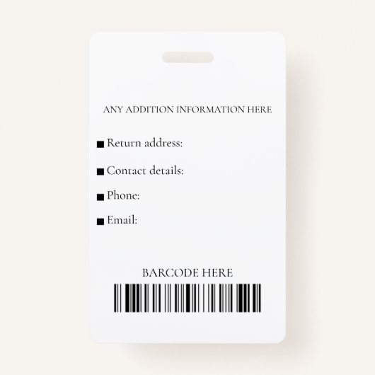 Gepersonaliseerde werknemer ID badge met foto, Log (Achterkant)