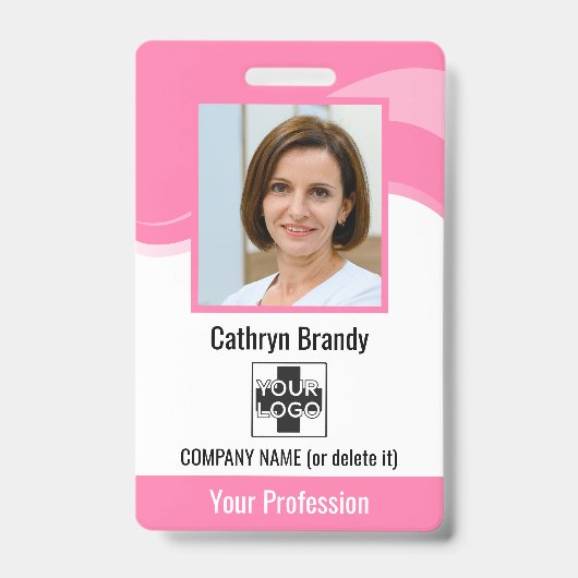 Gepersonaliseerde Werknemer Roze, Foto, Barcode &  Badge (Voorzijde)