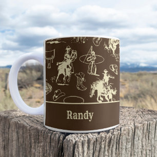 Gepersonaliseerde Westerne Rodeo Cowboy Dark Brown Koffiemok