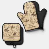 Gepersonaliseerde Westerne Rodeo Cowboy Ovenwant & Pannenlap Set (Voorkant / Achterkant)