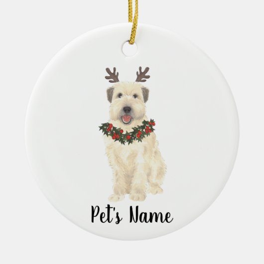 Gepersonaliseerde Wheaten Terrier Antlers en Bow S Keramisch Ornament (Voorkant)
