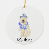 Gepersonaliseerde Wheaten Terrier Kerst Blauwe Sja Keramisch Ornament (Voorkant)