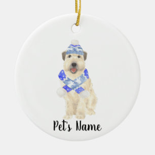 Gepersonaliseerde Wheaten Terrier Kerst Blauwe Sja Keramisch Ornament