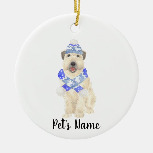 Gepersonaliseerde Wheaten Terrier Kerst Blauwe Sja Keramisch Ornament (Voorkant)