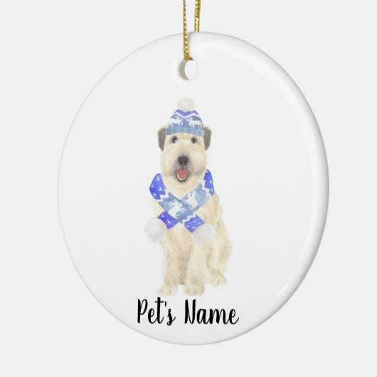 Gepersonaliseerde Wheaten Terrier Kerst Blauwe Sja Keramisch Ornament (Links)