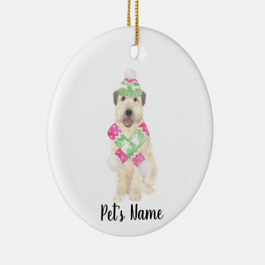 Gepersonaliseerde Wheaten Terrier Kerst Roze Sjaal Keramisch Ornament (Rechts)