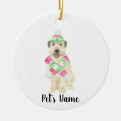 Gepersonaliseerde Wheaten Terrier Kerst Roze Sjaal Keramisch Ornament (Voorkant)