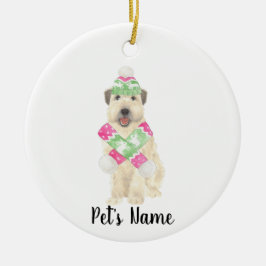 Gepersonaliseerde Wheaten Terrier Kerst Roze Sjaal Keramisch Ornament
