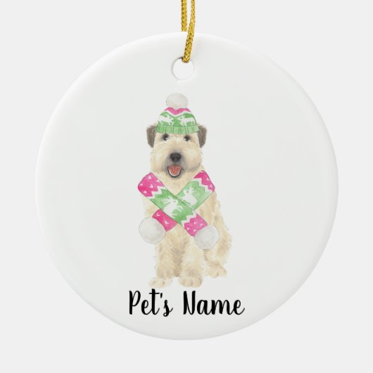 Gepersonaliseerde Wheaten Terrier Kerst Roze Sjaal Keramisch Ornament (Voorkant)