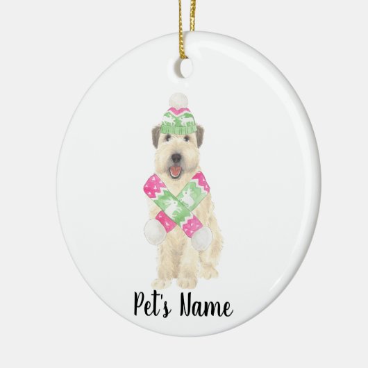Gepersonaliseerde Wheaten Terrier Kerst Roze Sjaal Keramisch Ornament (Links)