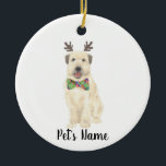 Gepersonaliseerde Wheaten Terrier Kerstrendier Keramisch Ornament<br><div class="desc">Ik ben verliefd op deze prachtig uitgewerkte waterverf-illustratie van een lachende tarweterriër met klein gewei en een stropdas voor de boeg! Personaliseer deze ornamenten en maak dit jaar de mooie lijst! Voor de perfecte cadeaus, combineer het met een bijpassend item uit het collectie voor een doordachte housewarming, vrijgezellenfeest, docent, schoonmoeder,...</div>