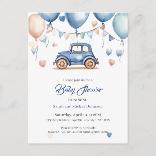 Gepersonaliseerde  Wheels Baby shower Briefkaart (Voorkant)