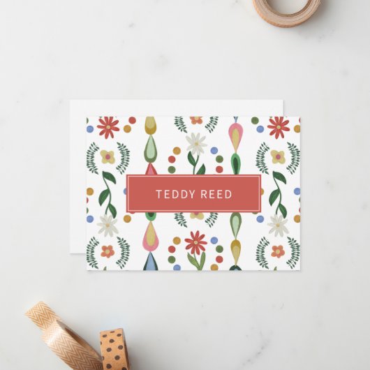 Gepersonaliseerde Whimsical Flowers Greenery Note  Notitiekaartje (Voorkant / Achterkant in situ)