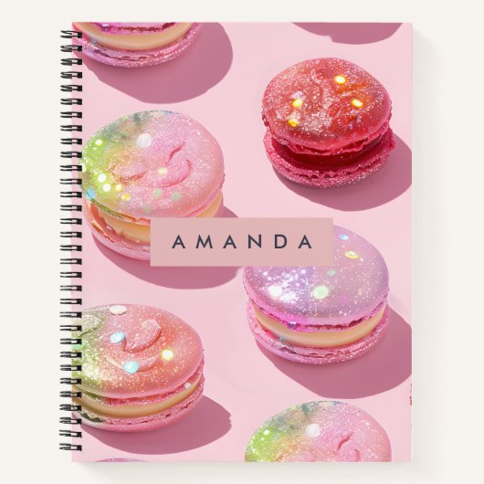 Gepersonaliseerde Whimsical Pastel Macaron Glans Notitieboek (Voorkant)