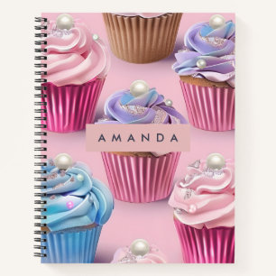 Gepersonaliseerde Whimsical Pastelkleurige Cupcake Notitieboek