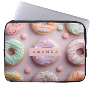 Gepersonaliseerde Whimsical Pastelkleurige Donut & Laptop Sleeve