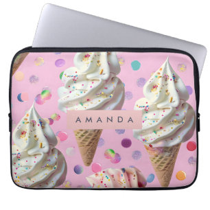 Gepersonaliseerde Whimsical Pastelkleurige Ijsdroo Laptop Sleeve
