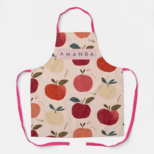 Gepersonaliseerde Whimsical Rode Appeloogst Schort (Voorkant)