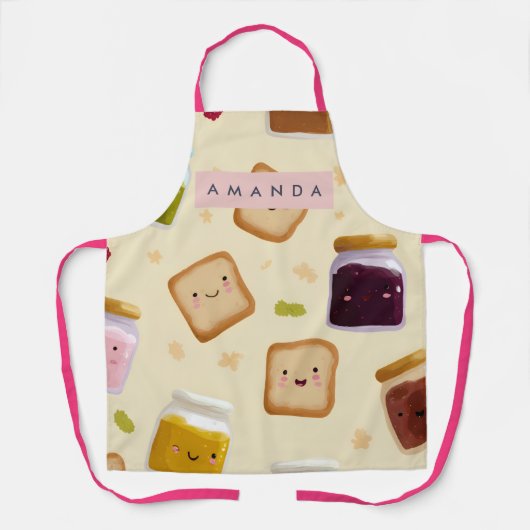 Gepersonaliseerde Whimsical Toast & Jam Patroon Sc Schort (Voorkant)
