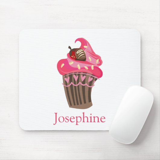 Gepersonaliseerde Whimsy Pink Cupcake Muismat (Met muis)