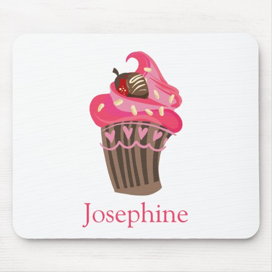 Gepersonaliseerde Whimsy Pink Cupcake Muismat (Voorkant)