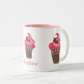 Gepersonaliseerde Whimsy Pink Cupcake Tweekleurige Koffiemok (Voorkant rechts)