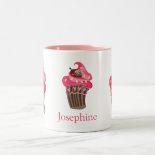 Gepersonaliseerde Whimsy Pink Cupcake Tweekleurige Koffiemok