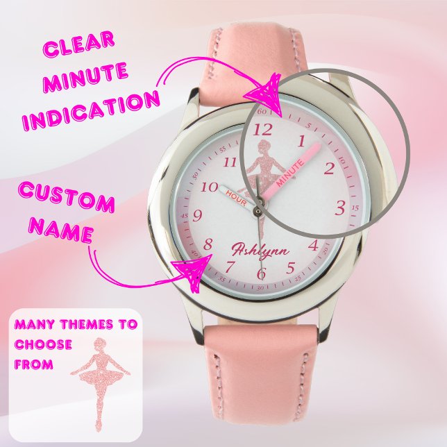 Gepersonaliseerde Whipsy Pink Ballerina Leertijd Horloge (Creator heeft geüpload)