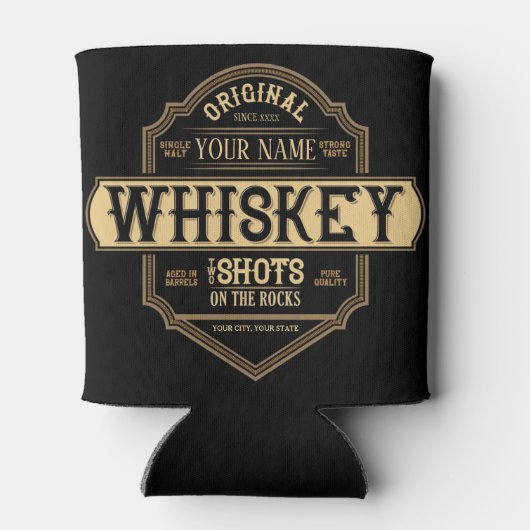 Gepersonaliseerde whisky op de Rocks Liquor Label  Blikjeskoeler (Achterkant)