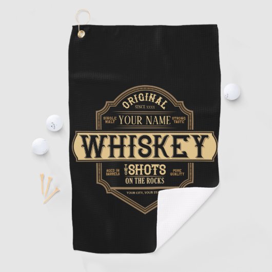 Gepersonaliseerde whisky op de Rocks Liquor Label  Golfhanddoek (Insitu)