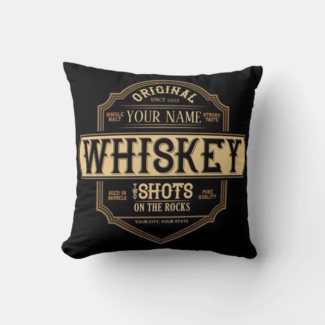 Gepersonaliseerde whisky op de Rocks Liquor Label  Kussen (Voorkant)