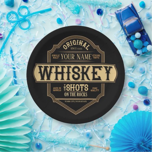 Gepersonaliseerde whisky op de Rocks Liquor Label  Papieren Bordje (Feest)
