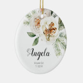 Gepersonaliseerde White Bloemenmeisje Christmas Keramisch Ornament (Rechts)
