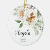 Gepersonaliseerde White Bloemenmeisje Christmas Keramisch Ornament (Links)