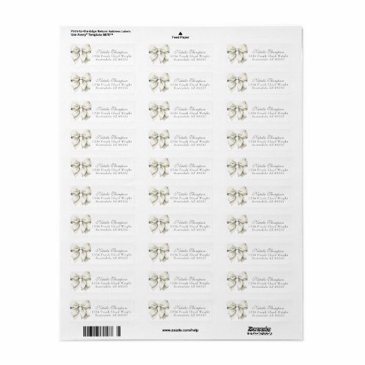 Gepersonaliseerde White Bow Retour Mailing Adres Etiket (Full Sheet)