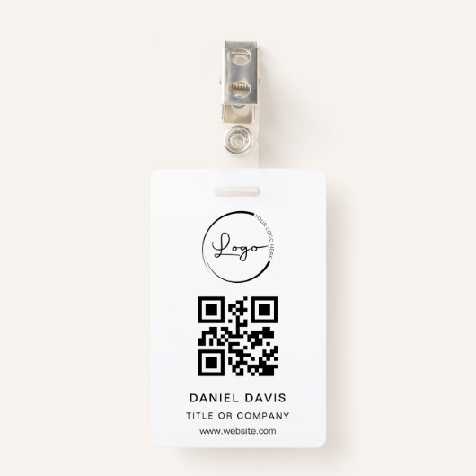 Gepersonaliseerde White Business Logo QR-code Badge (Voorkant met clip)