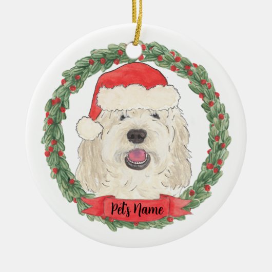 Gepersonaliseerde White Cream Doodle Christmas Keramisch Ornament (Voorkant)