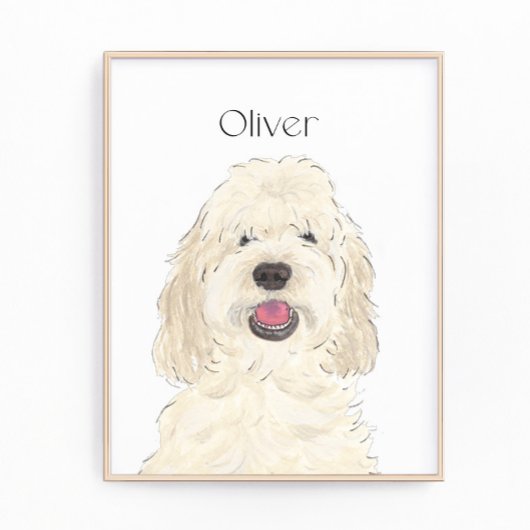 Gepersonaliseerde White Cream Doodle Dog Art Foto Afdruk
