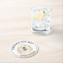 Gepersonaliseerde White Cream Golden Doodle Dog We Ronde Kartonnen Onderzetter