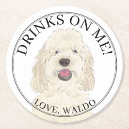 Gepersonaliseerde White Cream Golden Doodle Dog We Ronde Kartonnen Onderzetter