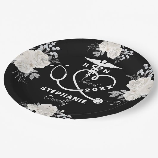 Gepersonaliseerde White Floral RN Verpleegschool A Papieren Bordje (Gekanteld)
