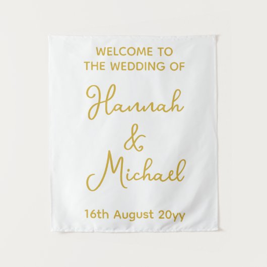 Gepersonaliseerde White Gold Welkom bij Wedding Fa Wandkleed (Voorkant)