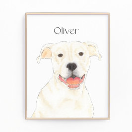 Gepersonaliseerde White Pitbull Staffy Dog Art Foto Afdruk